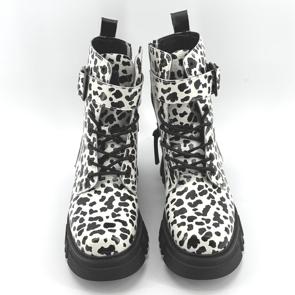 Levis Womens Giselle- Leopard Print Combat Lace Up Boots Shoes‎ Black Cream NEW - Picture 3 of 16